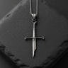 925 sterling silver elven sword pendant with broken blade design on dark textured stone