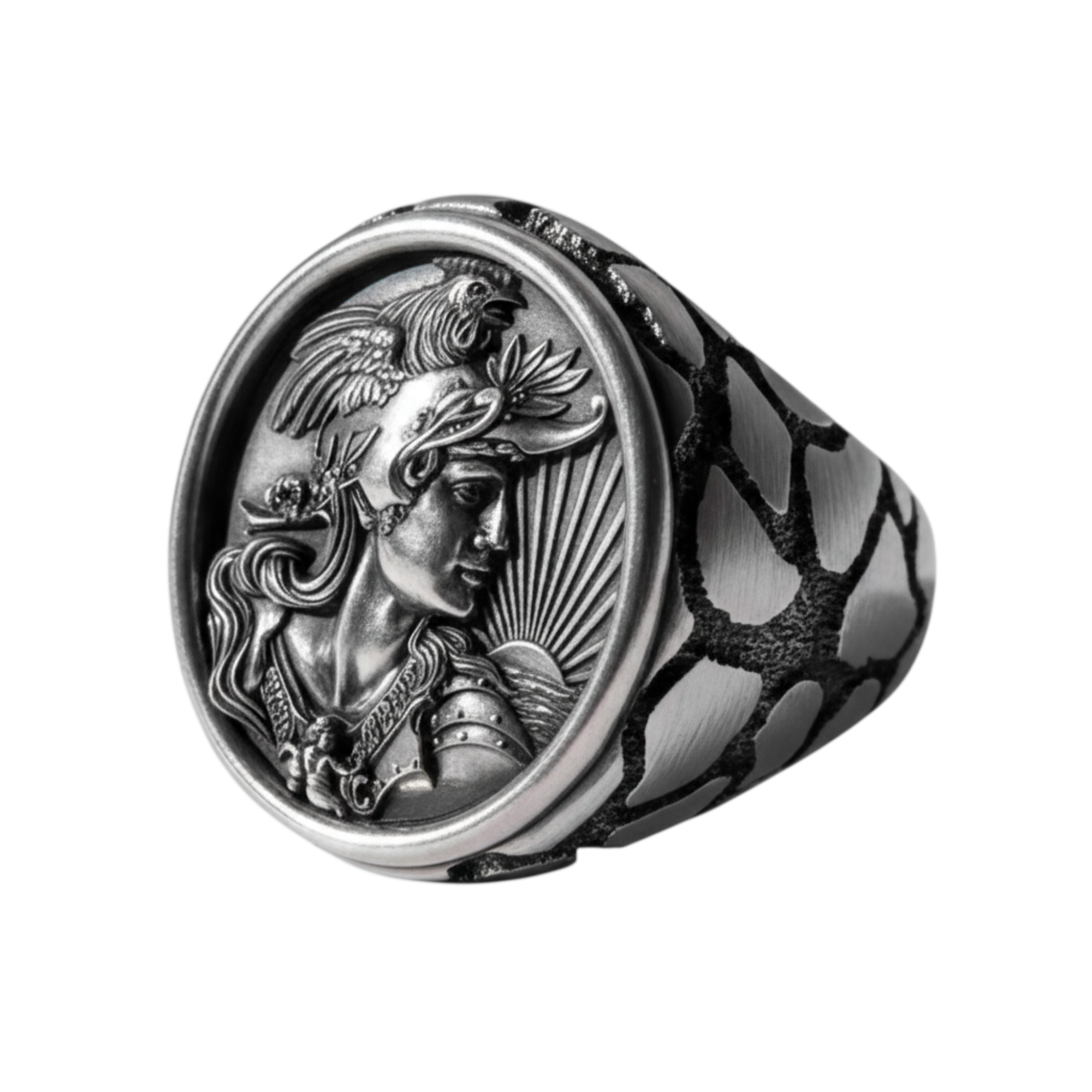 Rooster Cameo Ring | Oxidized Silver | Sarnion