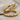 Two Loop Balance Ring, gold vermeil, angled view on fabric