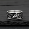 Side view of 925 sterling silver horse ring showing oxidized finish and flowing mane design details