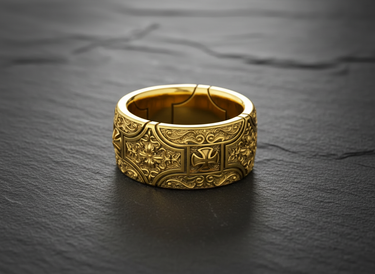 Close-up showing the thickness and oxidized finish of the handcrafted sterling silver gothic cross ring