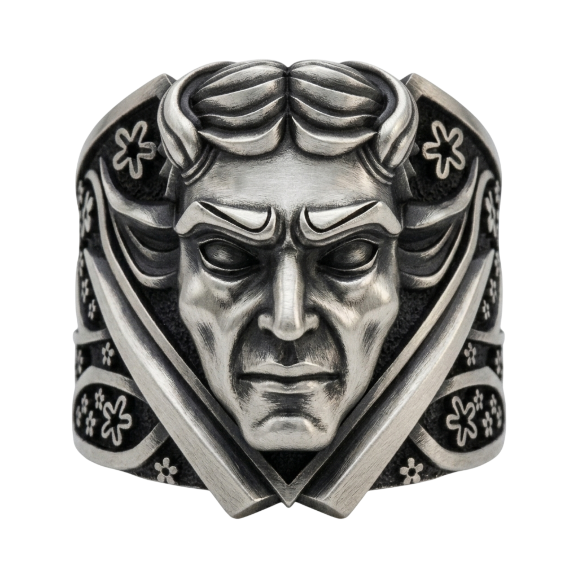 Japanese Oni Ring | Oxidized Silver | Sarnion