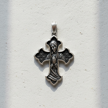 Silver Virgin Mary Cross Pendant