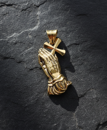 Silver Praying Hands Cross Pendant