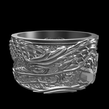 Red Dragon Ring silver ring shown with size reference demonstrating actual dimensions