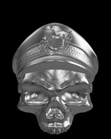 Marine Skull silver ring shown with size reference demonstrating actual dimensions