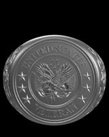 United States Veteran silver ring shown with size reference demonstrating actual dimensions