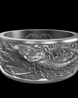 Koi Fish silver ring shown with size reference demonstrating actual dimensions