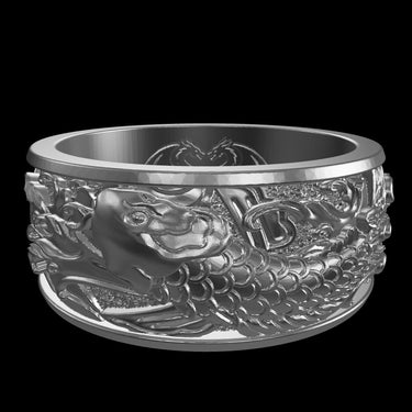 Koi Fish silver ring shown with size reference demonstrating actual dimensions