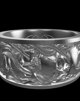 Skull Chain silver ring shown with size reference demonstrating actual dimensions