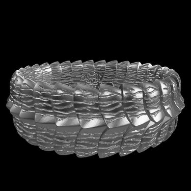 Dragon Scale Ring silver ring shown with size reference demonstrating substantial band width and scale texture