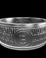 Bitcoin Code silver ring shown with size reference demonstrating actual dimensions
