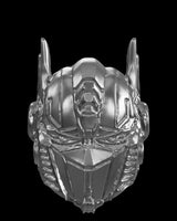 Optimus Prime silver ring shown with size reference demonstrating actual dimensions