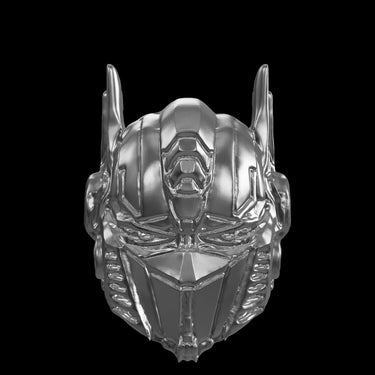 Optimus Prime silver ring shown with size reference demonstrating actual dimensions