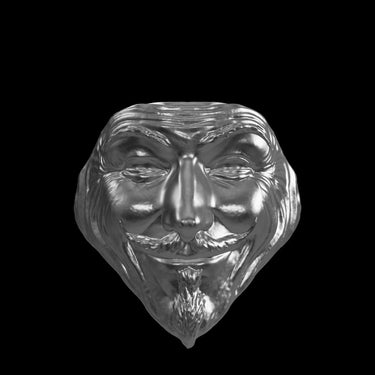 Anonymous Mask silver ring shown with size reference demonstrating actual dimensions
