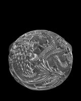 Crane Dragon silver ring shown with size reference demonstrating actual dimensions