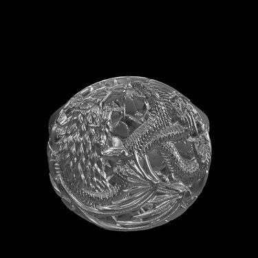 Crane Dragon silver ring shown with size reference demonstrating actual dimensions