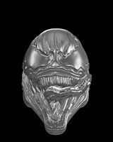 Venom Symbiote silver ring shown with size reference demonstrating actual dimensions
