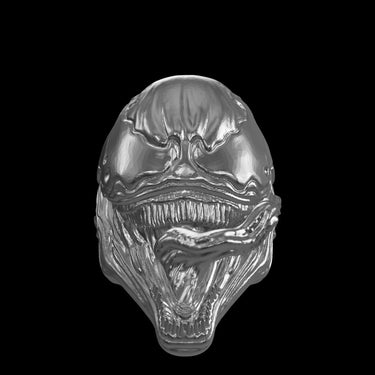 Venom Symbiote silver ring shown with size reference demonstrating actual dimensions