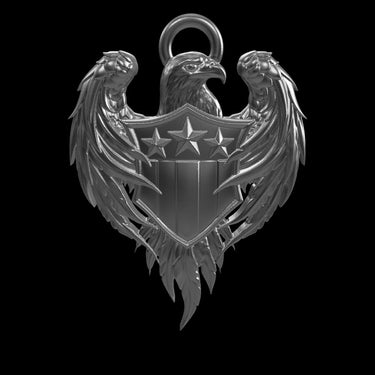  Three-dimensional view of silver eagle pendant displaying spread wings and decorative bail details