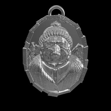 Complete Victorian gentleman bear portrait pendant with ornate frame and whimsical character design