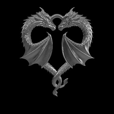 Complete twin dragons heart pendant with guardian symbolism and romantic design