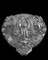 Oni Demon Ring silver ring shown with size reference demonstrating actual dimensions