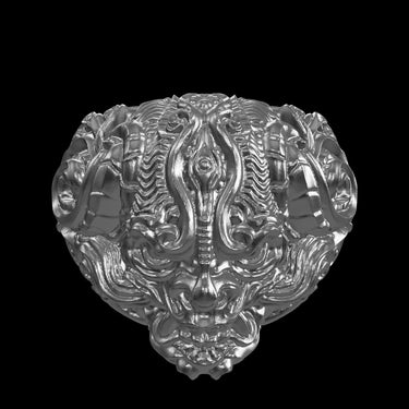Oni Demon Ring silver ring shown with size reference demonstrating actual dimensions
