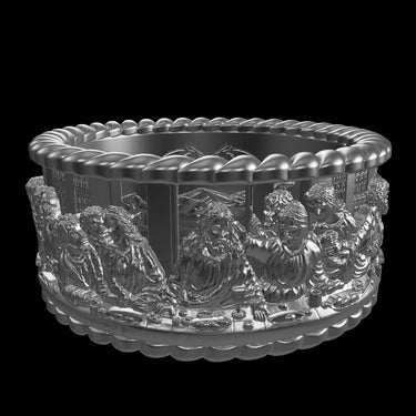 Last Supper silver ring shown with size reference demonstrating actual dimensions