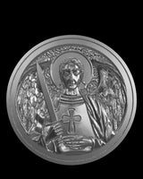 Guardian Angel silver ring shown with size reference demonstrating actual dimensions