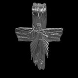 Angled view of silver Jesus crucifix displaying craftsmanship and oxidized finishing from multiple perspectives