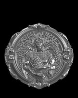 Saint Uriel silver ring shown with size reference demonstrating actual dimensions