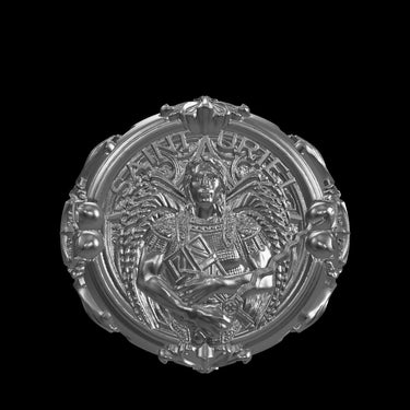 Saint Uriel silver ring shown with size reference demonstrating actual dimensions