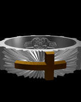 Sunburst Cross silver ring shown with size reference demonstrating actual dimensions