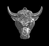 Three-quarter angle of sterling silver zodiac bull necklace displaying depth and artistic details