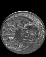 Flaming Skull Ring silver ring shown with size reference demonstrating actual dimensions