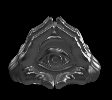 All Seeing Eye Ring 925 sterling silver mystical ring - front view showcasing protective hands forming triangle with central eye