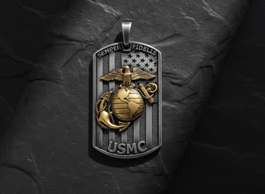 Silver USMC Pendant Stars Stripes